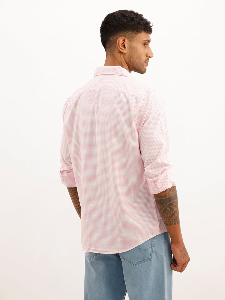 Slim Fit Gingham Checkered Shirt | Pink