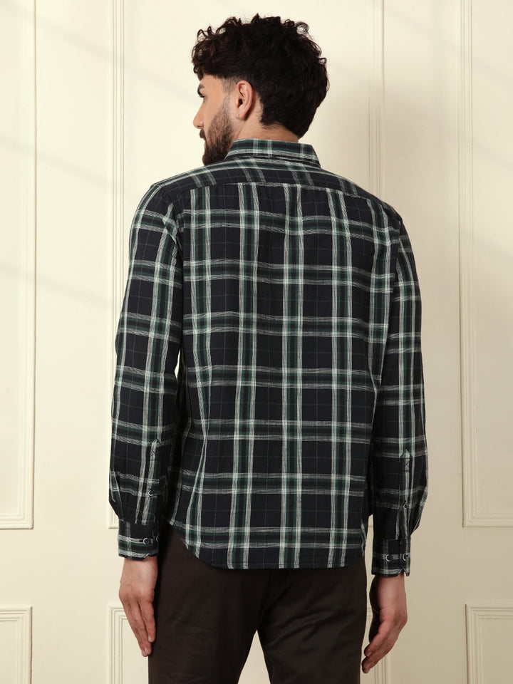 Green Slim Fit Checked Shirt