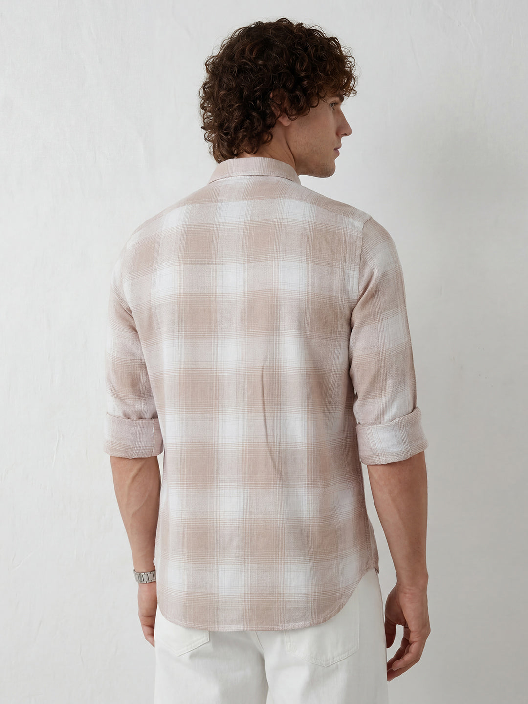 Classic Regular Fit Checkered Shirt | Beige