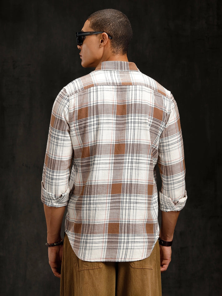 Checkered Cotton Slub Shirt | Brown