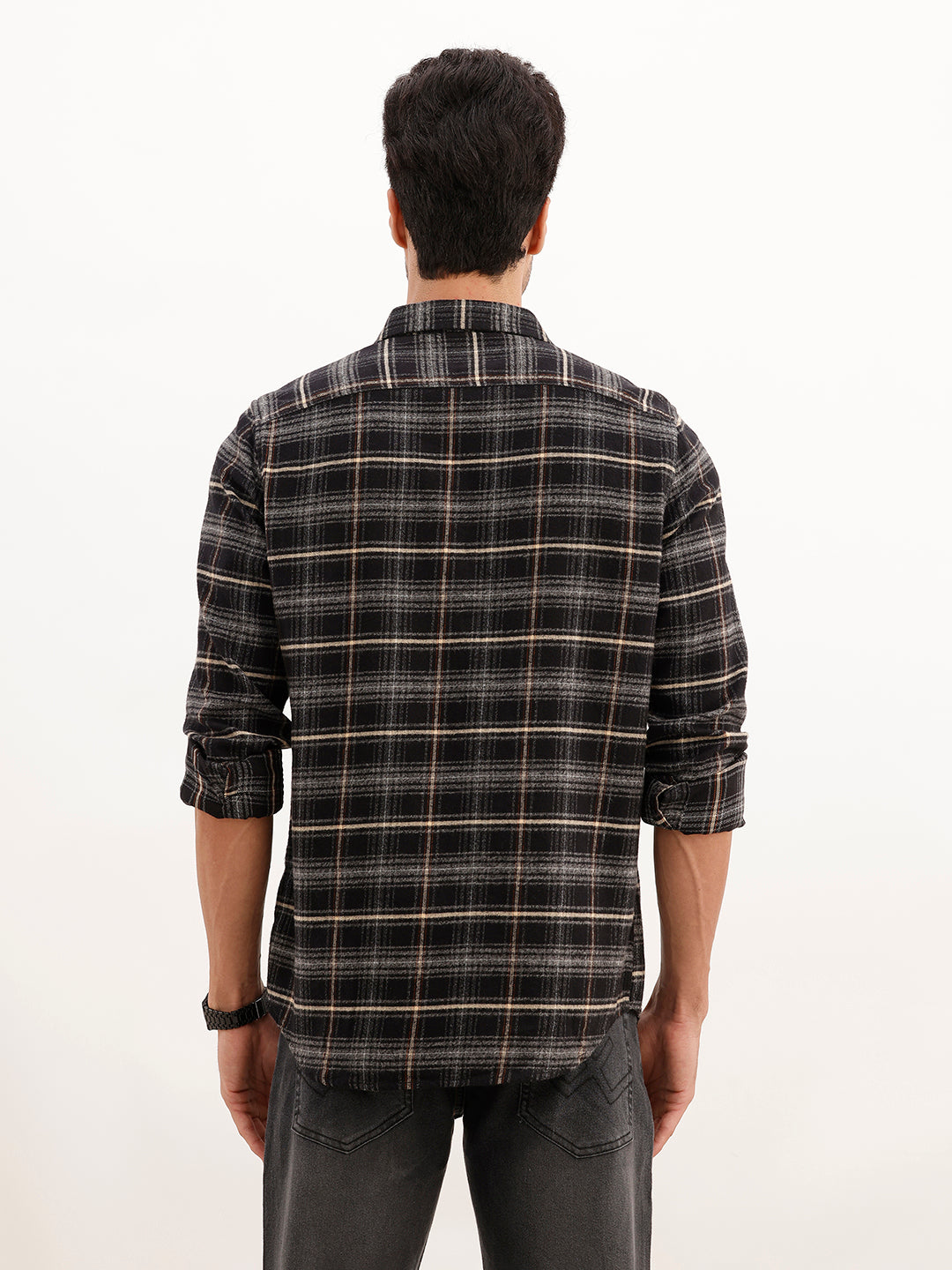 Slim Fit Grindle Flannel Checkered Shirt | Black