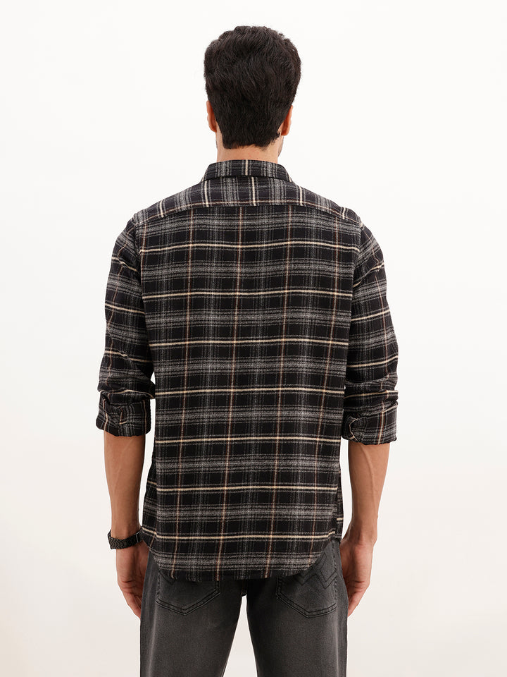 Slim Fit Grindle Flannel Checkered Shirt | Black