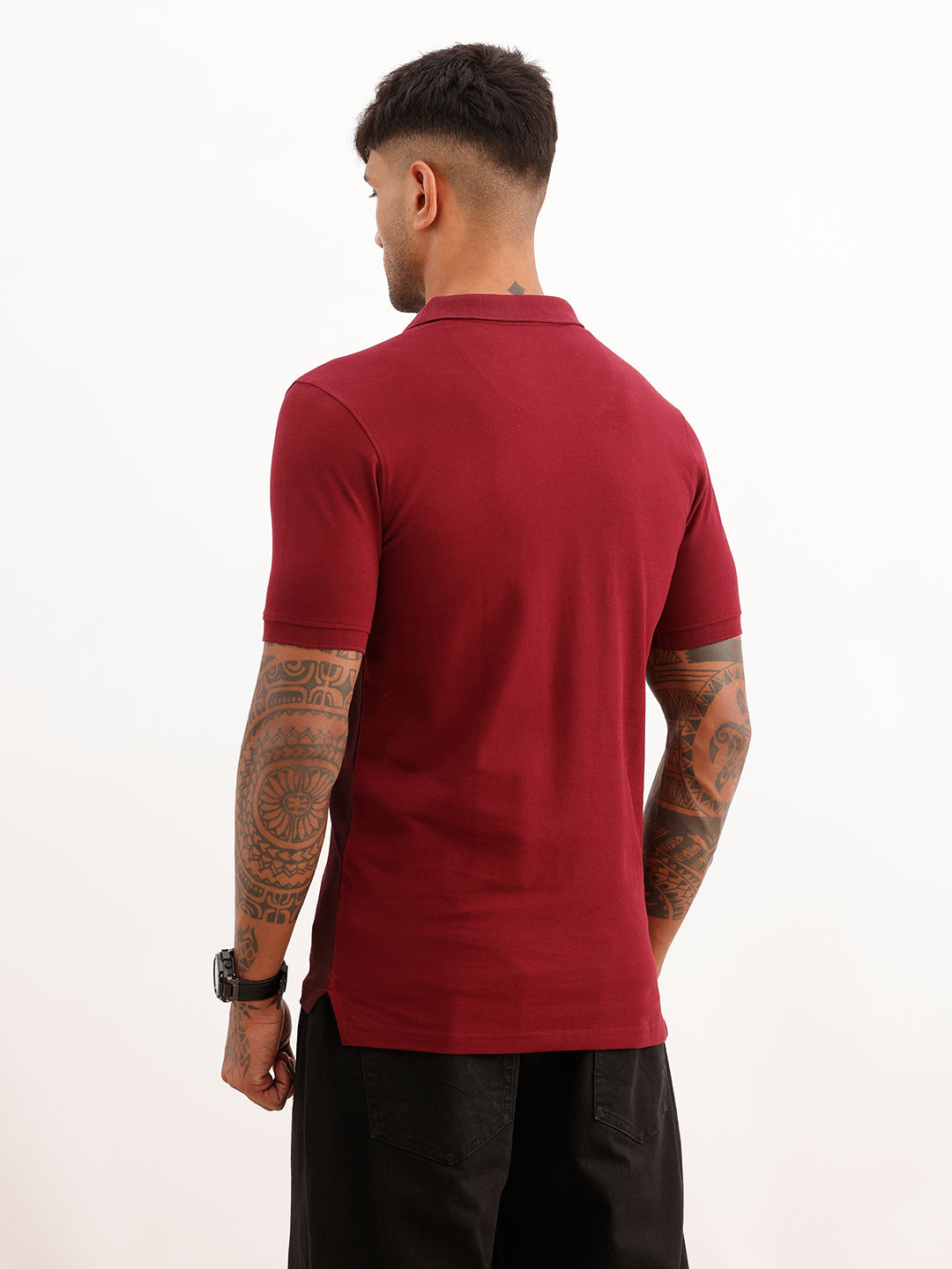 Slim Fit Placement Printed Polo T-Shirt | Maroon