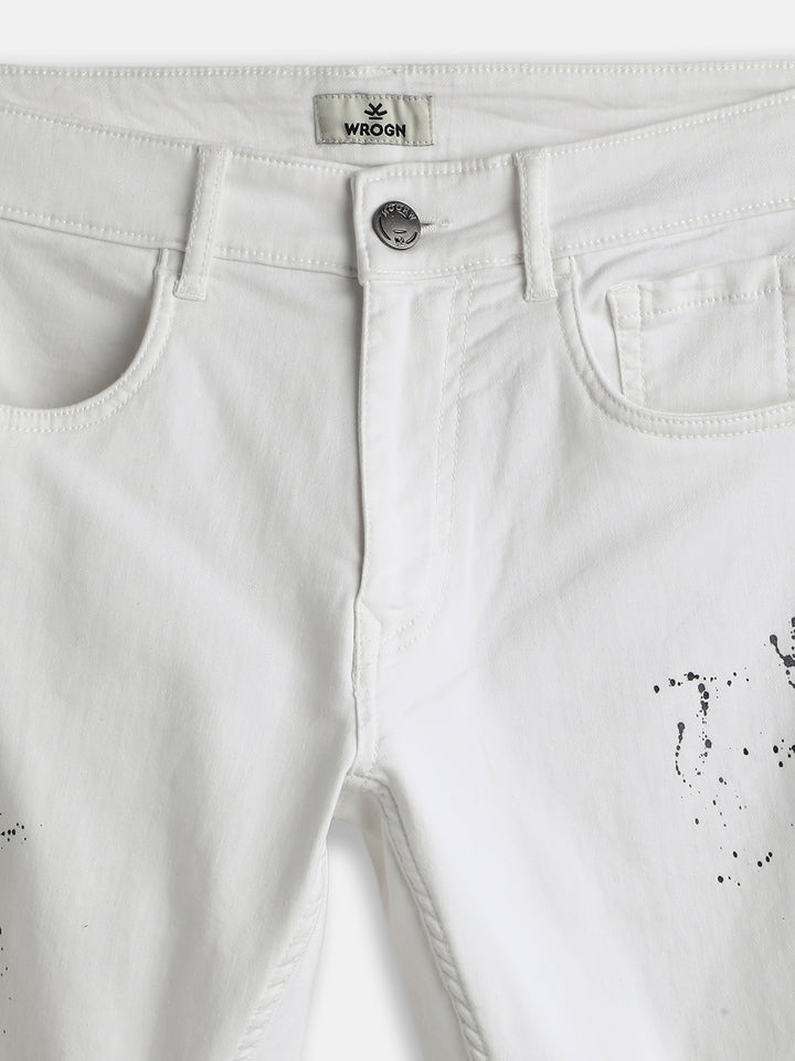 Distressed Slim Tapered Jeans | White