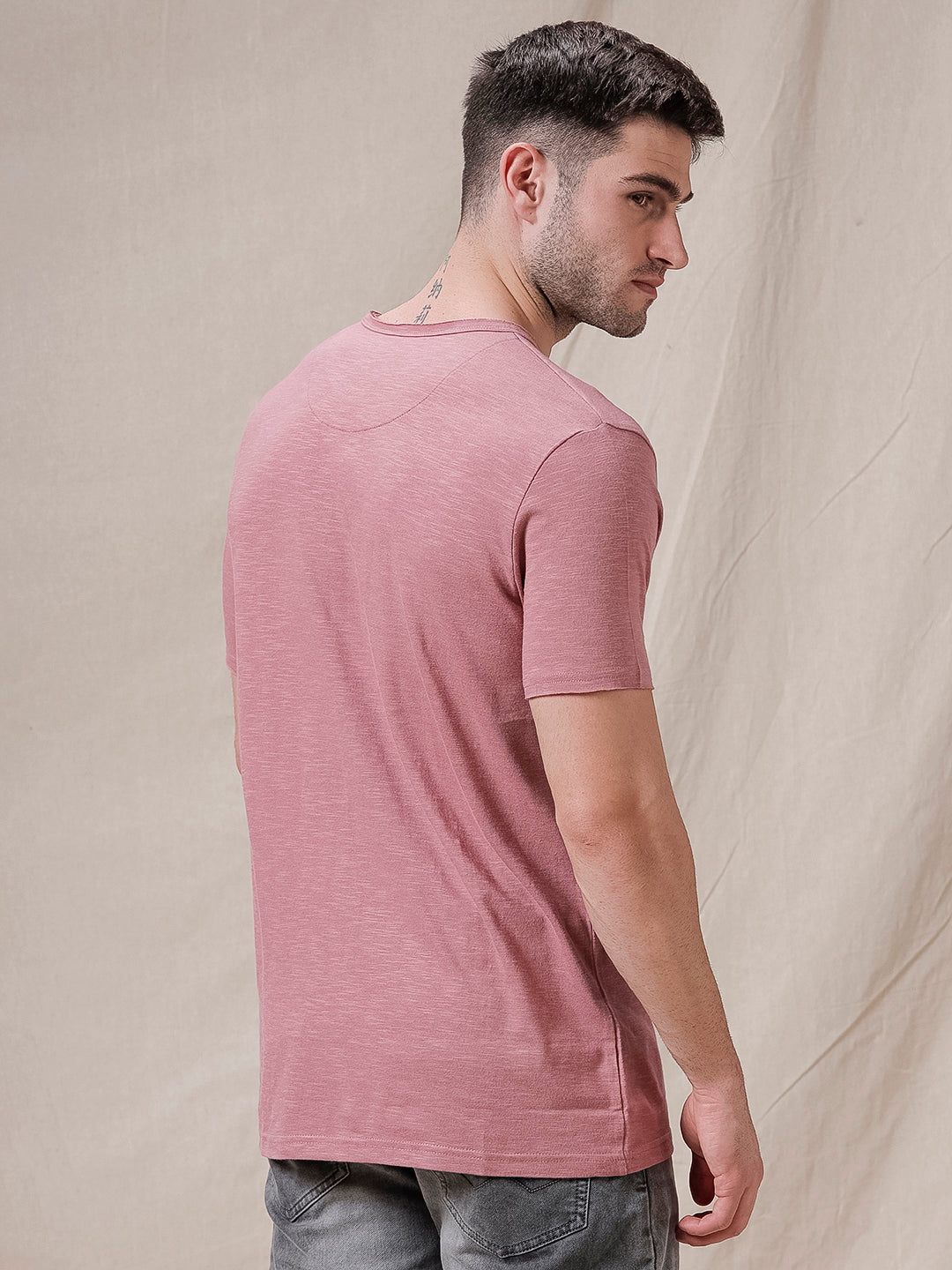 Raw Edged Solid Pink T-Shirt