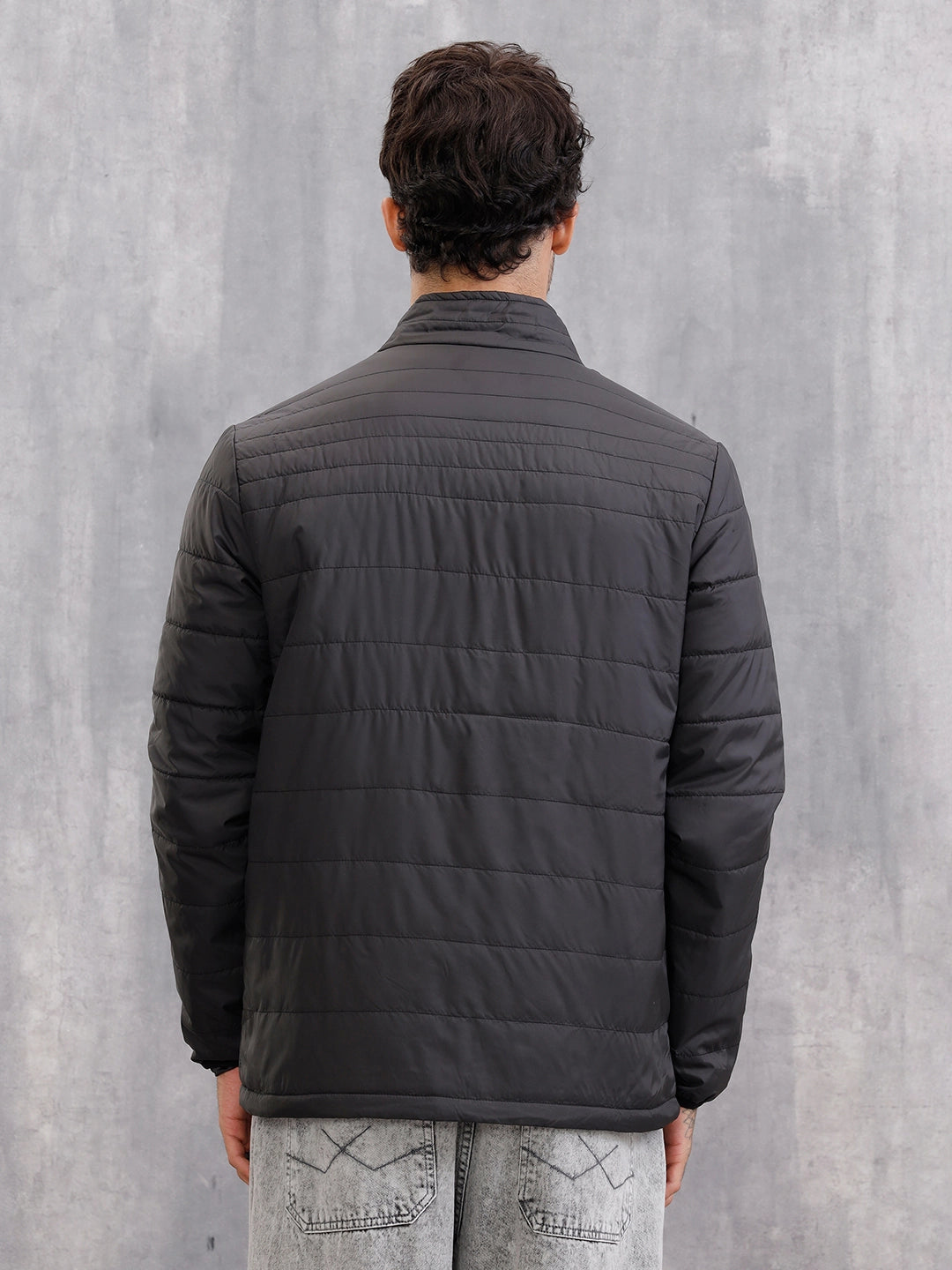 Casual Quilted Solid Bomber Jacket | Black