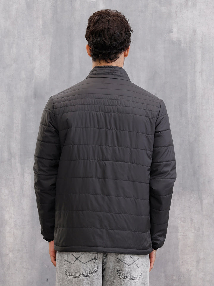 Casual Quilted Solid Bomber Jacket | Black
