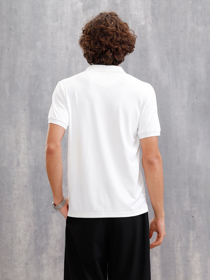 Solid Textured Slim Fit Polo T-Shirt | White