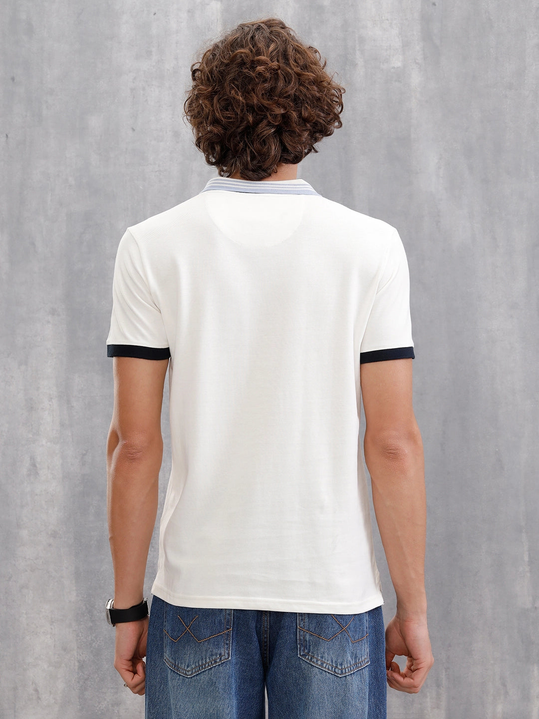 Contrast Collar Polo T-Shirt | White