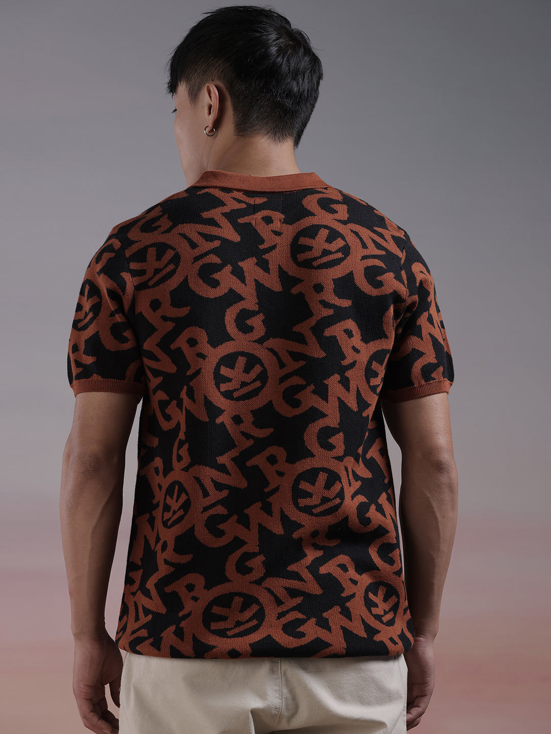 Typographic Knit Rust Polo T-Shirt