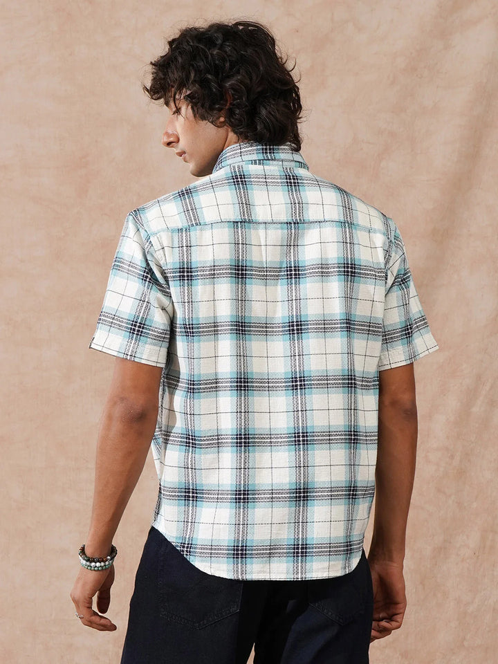 Textured Checks Comfort Fit Shirt | Blue