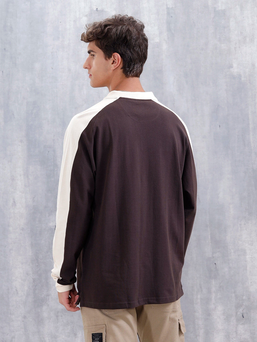Oversized Fit Full Sleeve Sporty Polo T-Shirt | Dark Brown