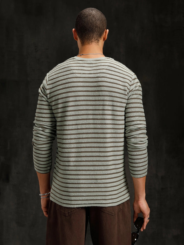 Textured Loose Knit Slim Fit T-Shirt | Olive