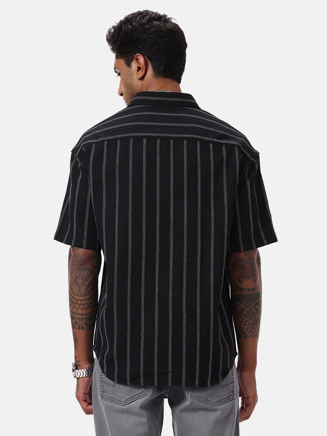 Vertical Striped Black Casual Shirt