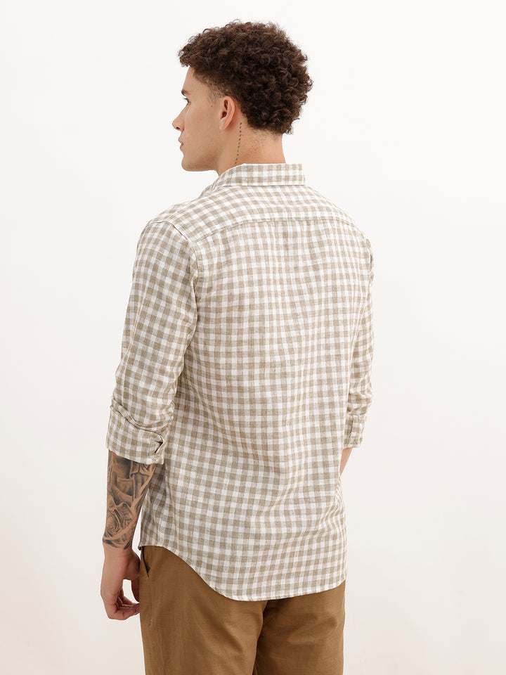 Regular Fit Full Sleeve Checkered Shirt | Grey