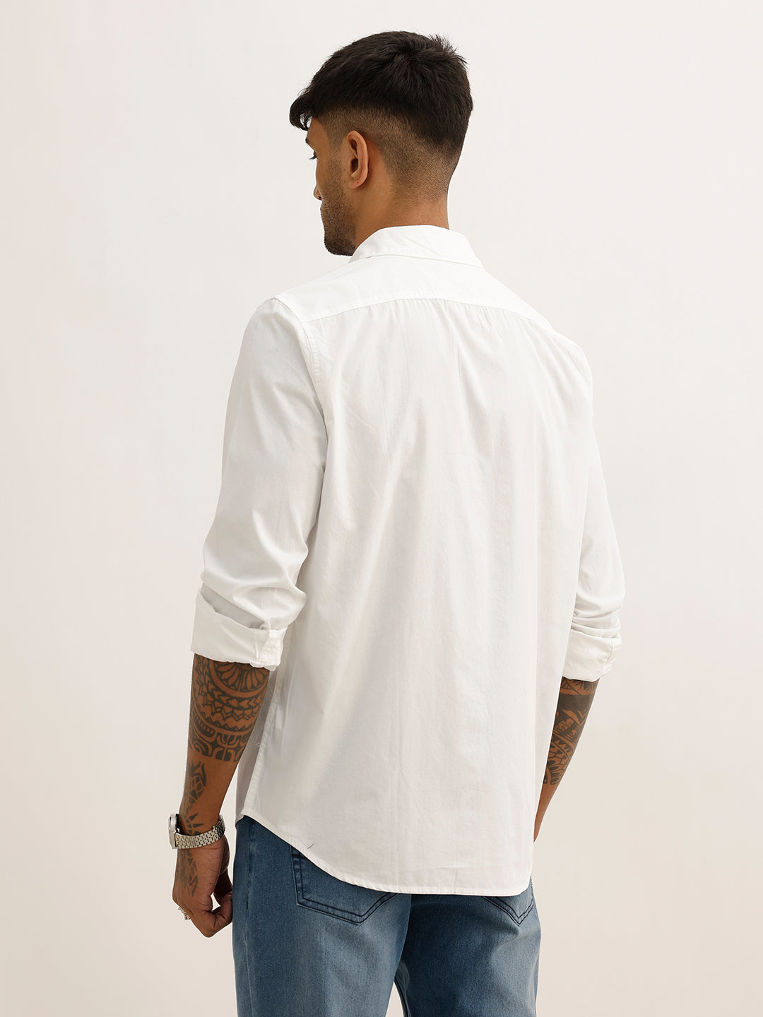 Solid Regular Fit 100% Cotton Shirt | White