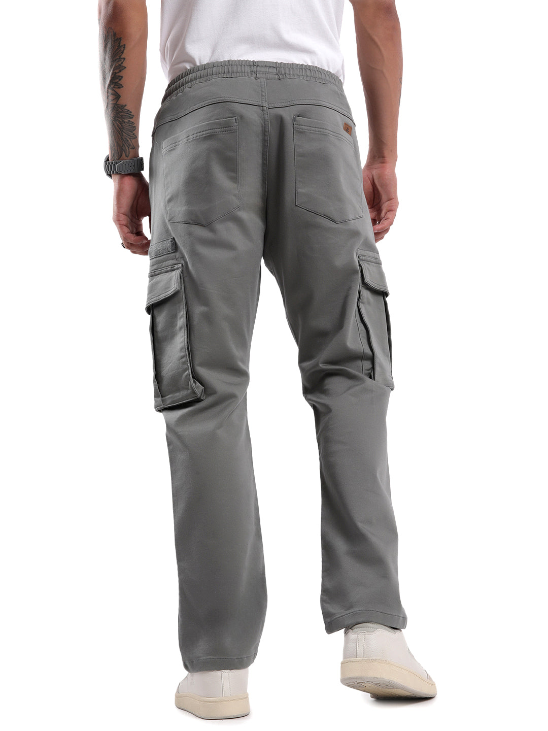 Grey Straight Fit Cargo Trousers