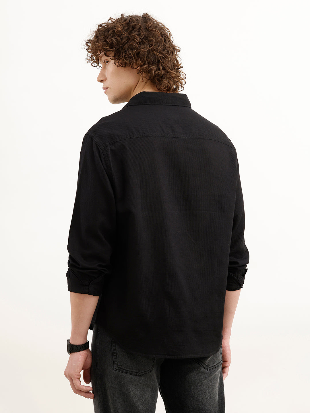 Solid Comfort Fit Textured Shirt | Black