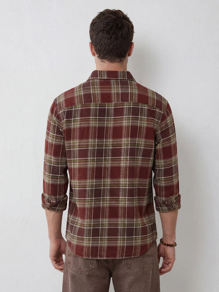 Comfort Fit Checkered Shirt | Brown