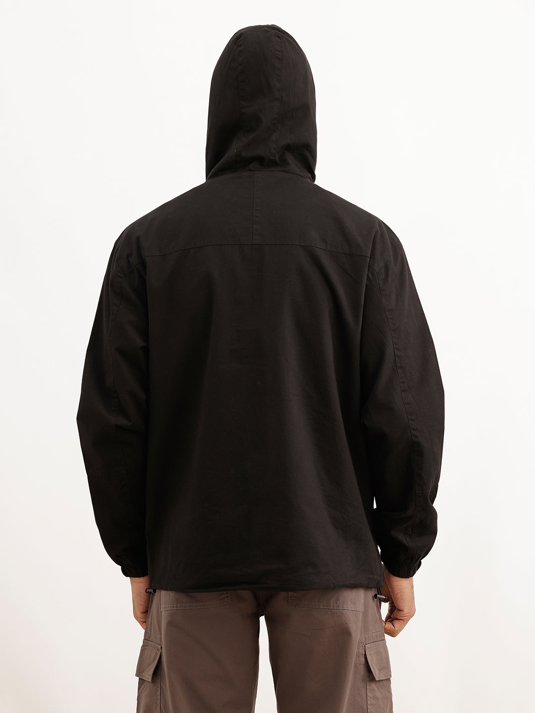 Solid Regular Fit Hooded Puffer Jacket | Black