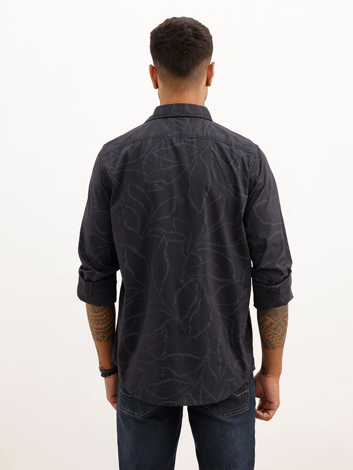 Slim Fit Full Sleeve AOP Shirt | Dark Blue