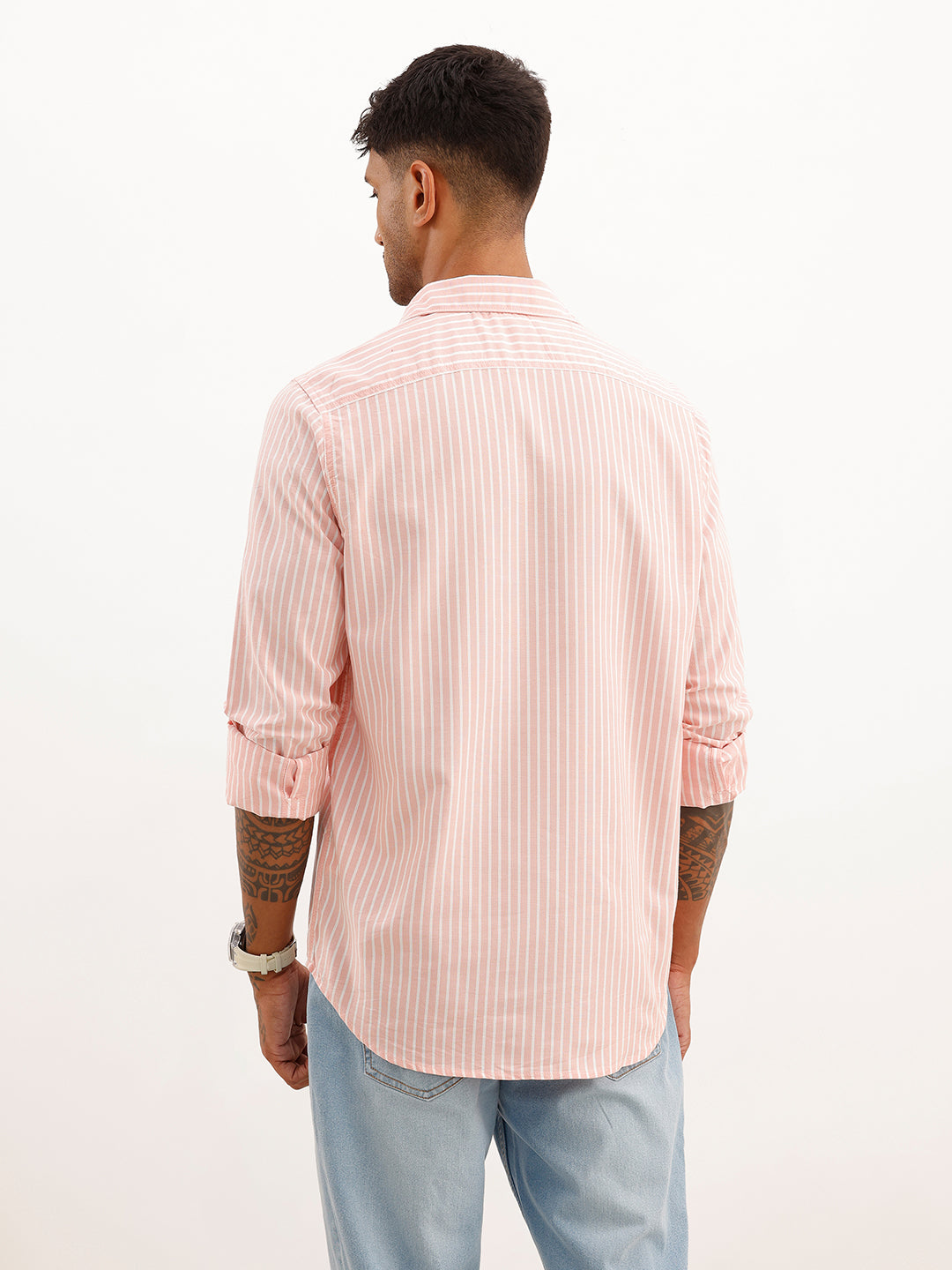 Slim Fit Striped Embroidery Detail Shirt | Pink | WSH01FSSL7062W