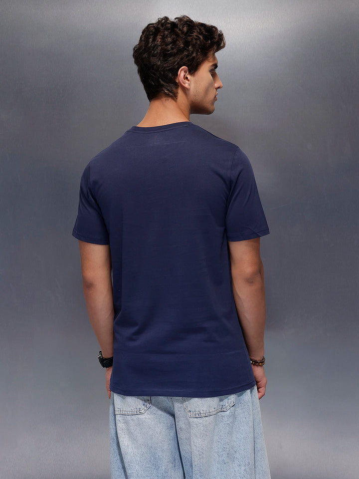 Solid Placement Printed T-Shirt   |  Navy Blue