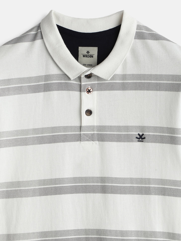 Striped Slim Fit Polo T-Shirt | Off White