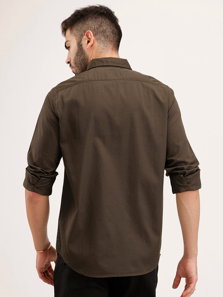 Slim Fit Double Pocket Shirt | Dark Green