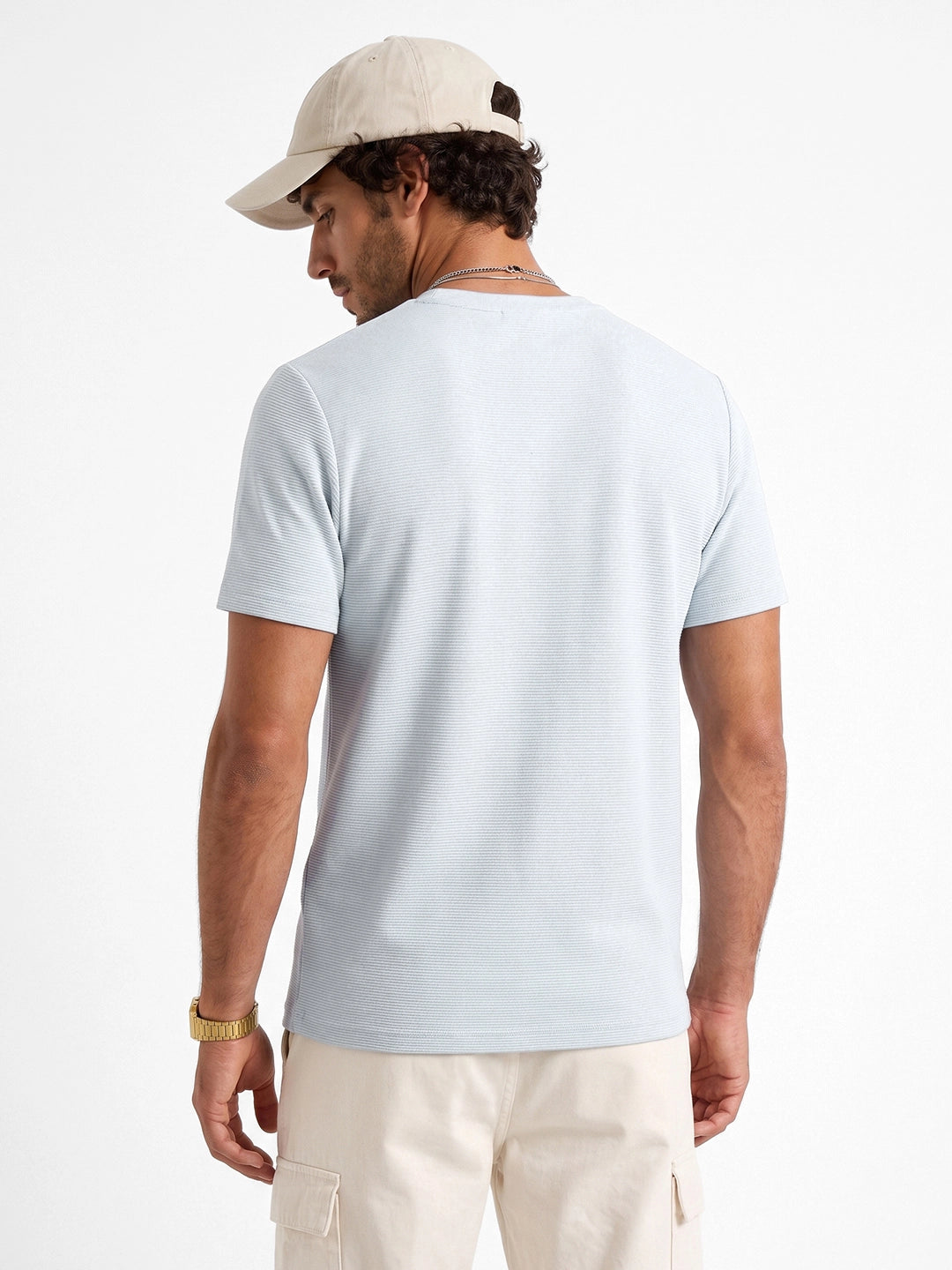 Solid Slim Fit Textured T-Shirt | Blue