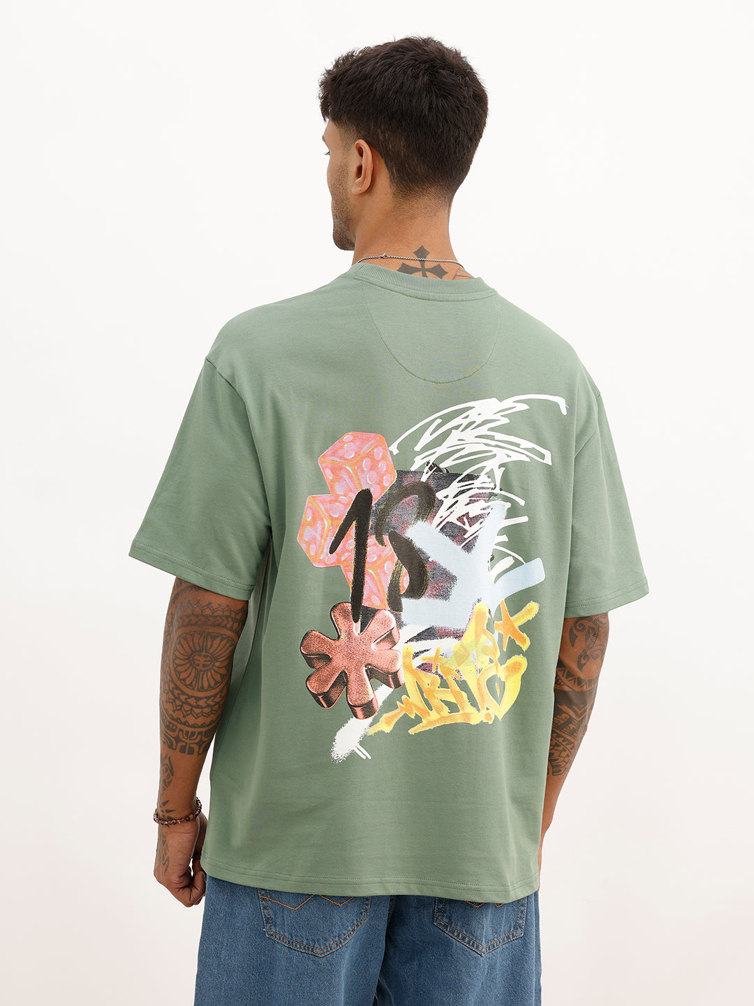 Oversized Fit Back Printed T-Shirt | Green | WTS02HSOS1022S