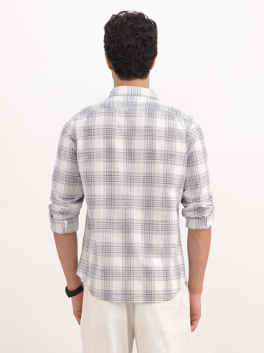 Slim Fit Checkered Full Sleeve Shirt | White
