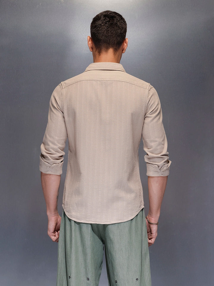 Men's textured full sleeve shirt with subtle pattern | Beige