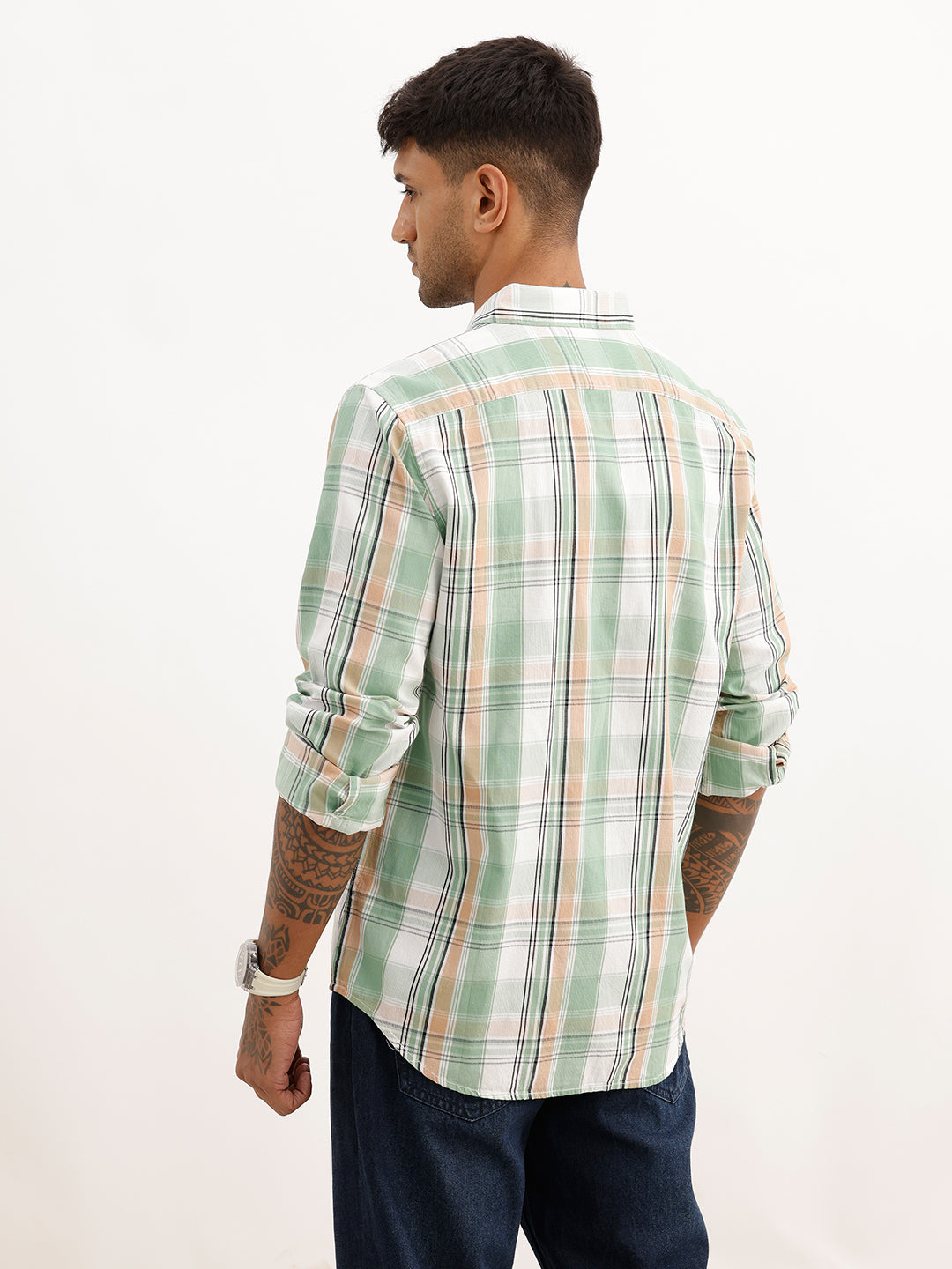 Regular Fit Checkered Full Sleeve Shirt | Green