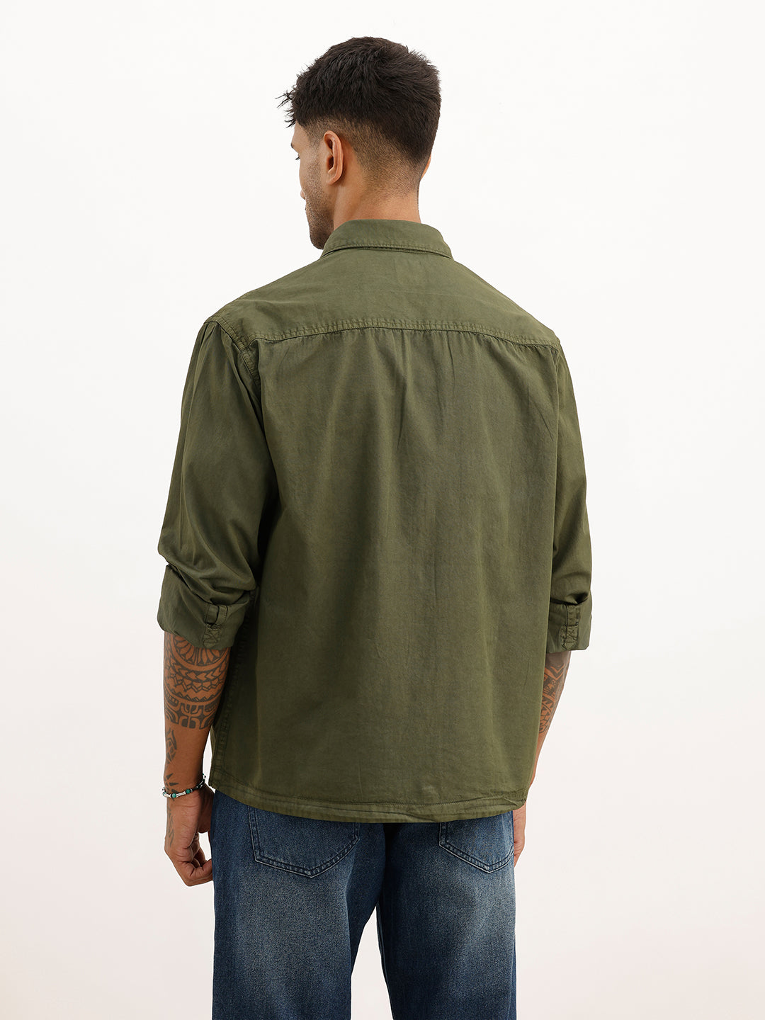 Solid Double Pocket Full Sleeve Shirt | Olive | WSH01FSCM7039W