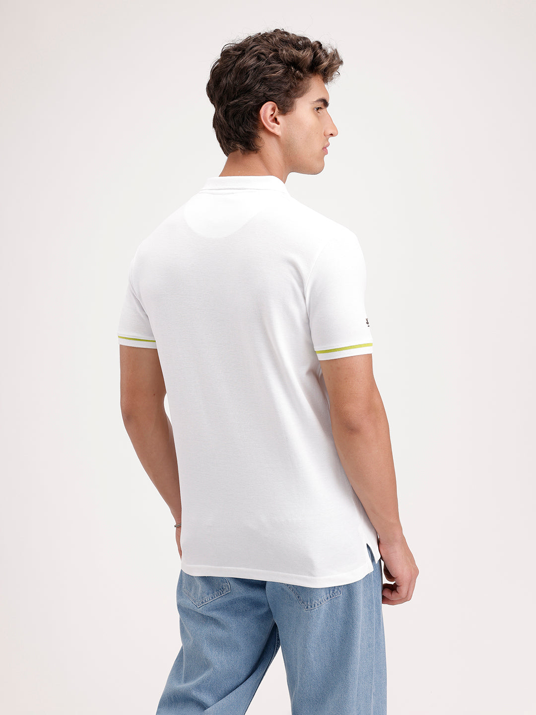 Classic Slim Fit Placement Printed Polo T-Shirt  | White