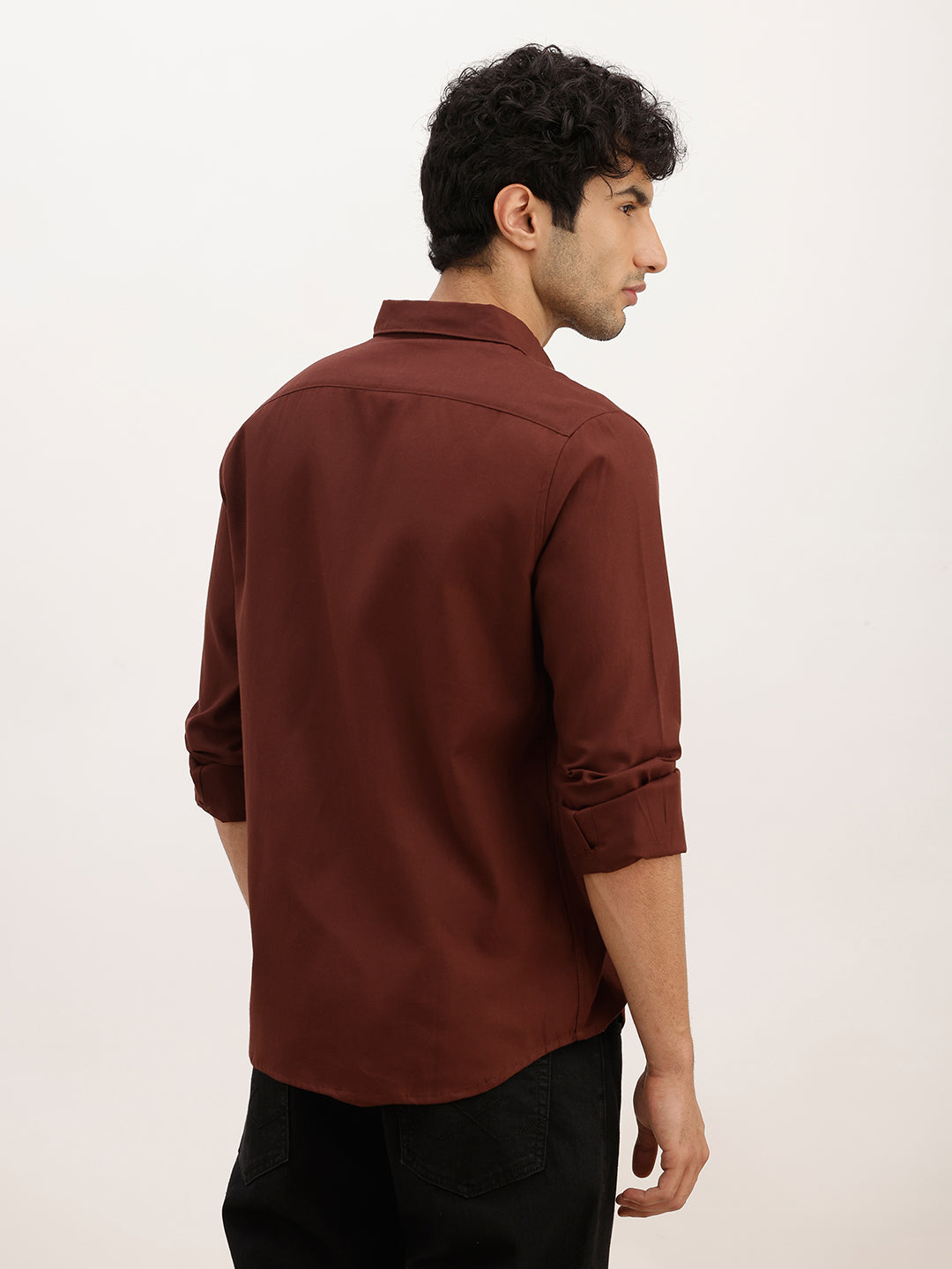 Solid Slim Fit Full Sleeve Shirt | Brown