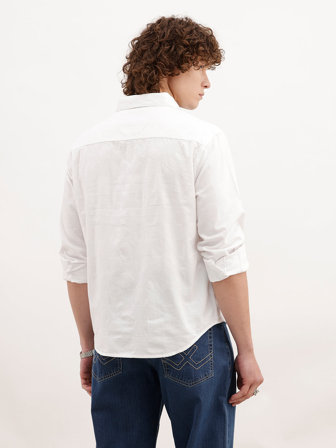 Solid Comfort Fit Textured Shirt | White