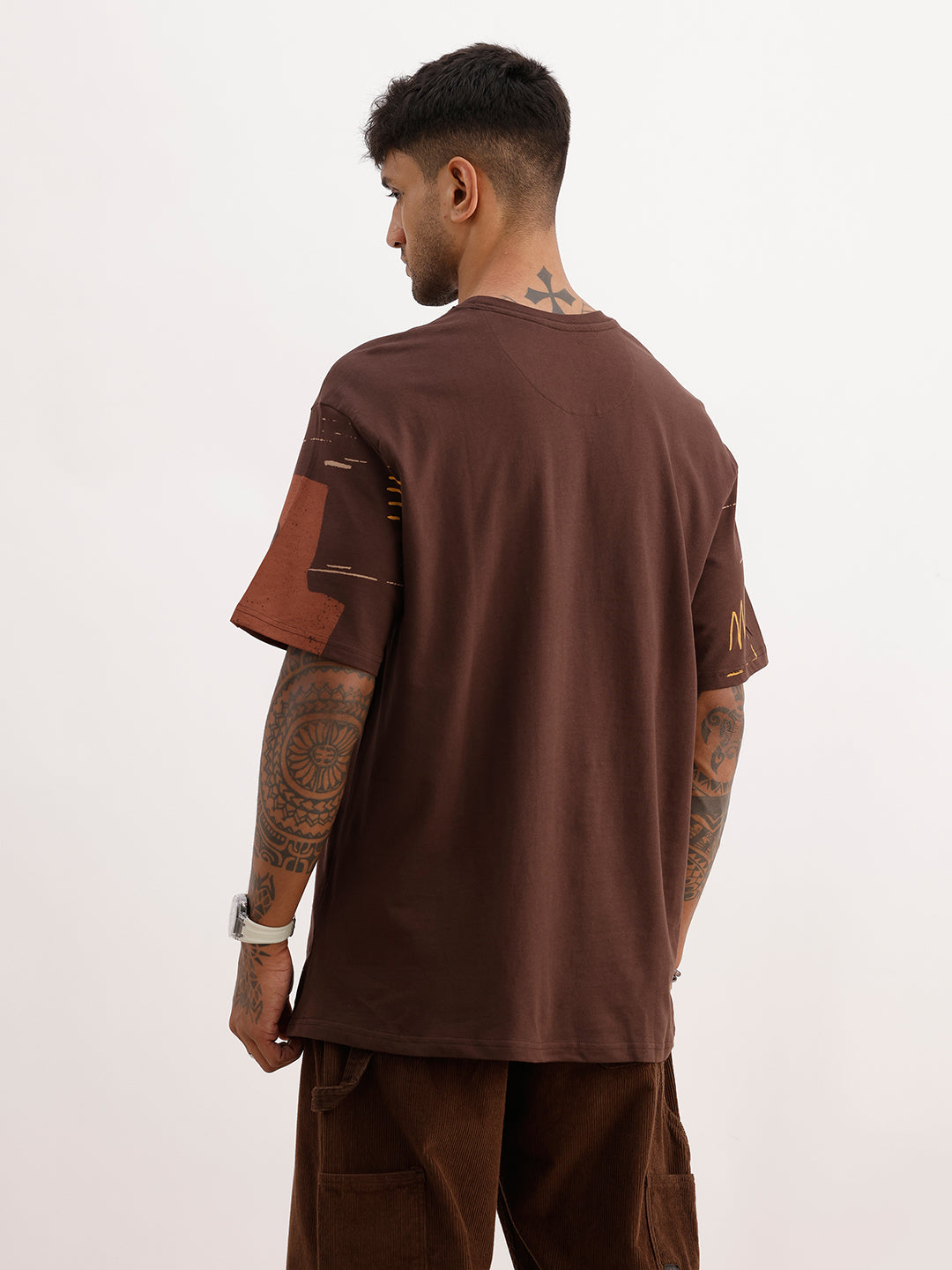 Oversized Placement Printed T-Shirt | Brown