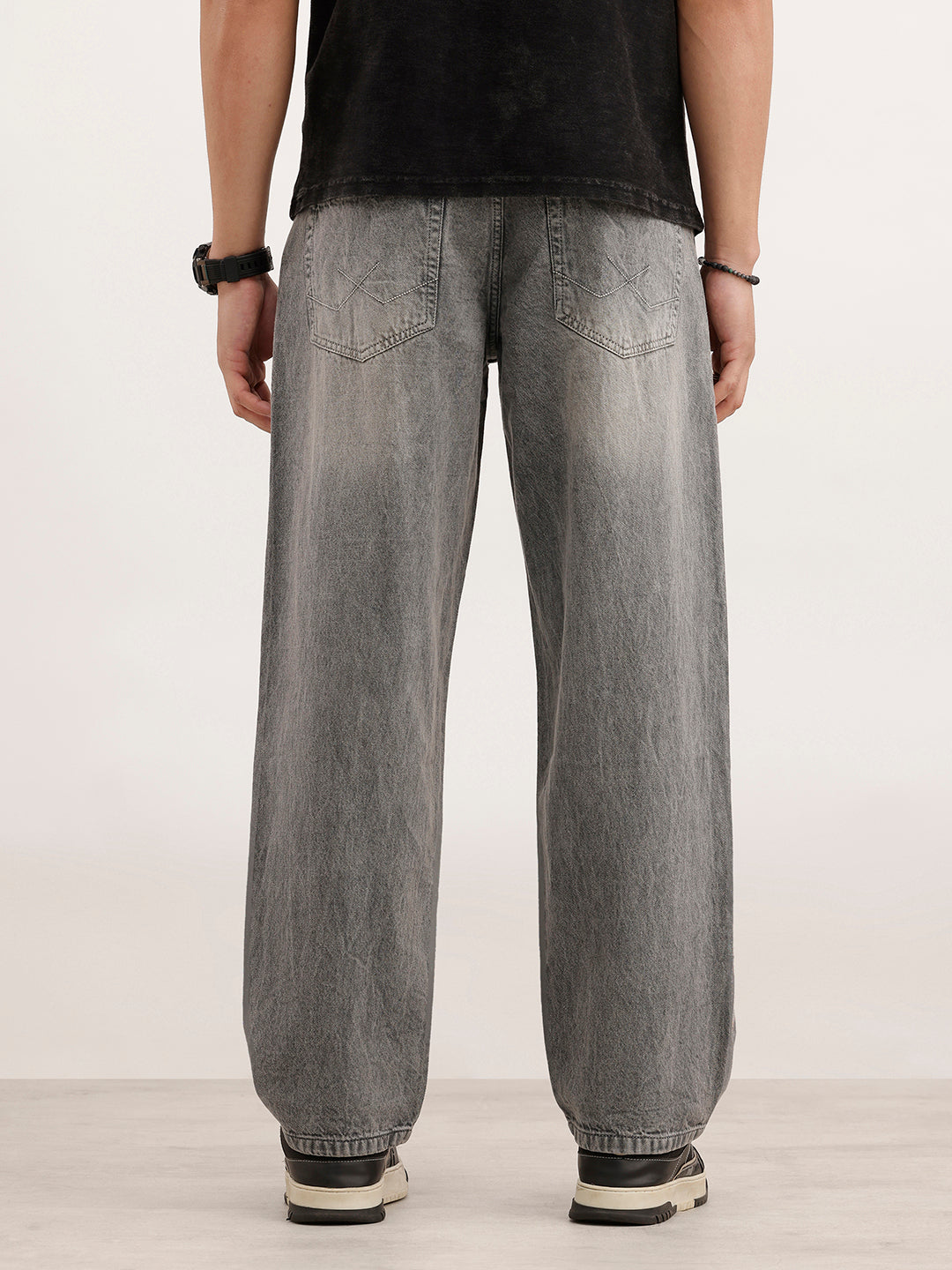 Loose Fit Faded Denim Jeans  | Grey