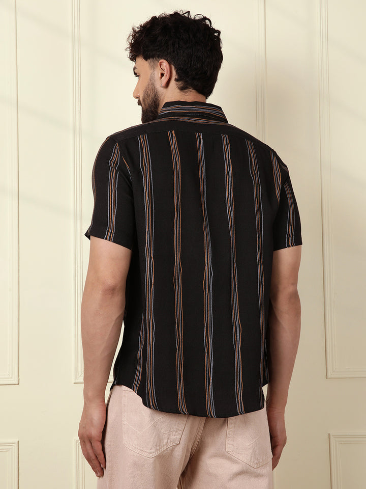 Striped Viscose Shirt | Black