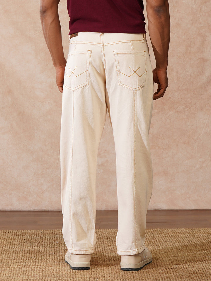 Cut & Sew Loose Fit Jeans | Beige