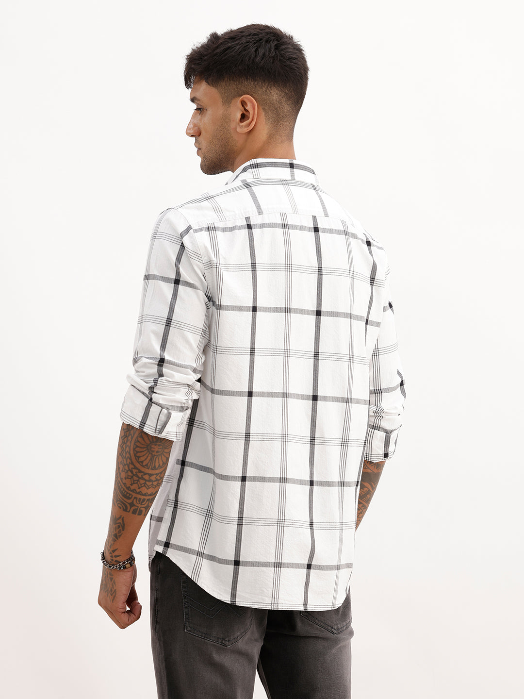 Textured Slim Fit Checkered Shirt | White