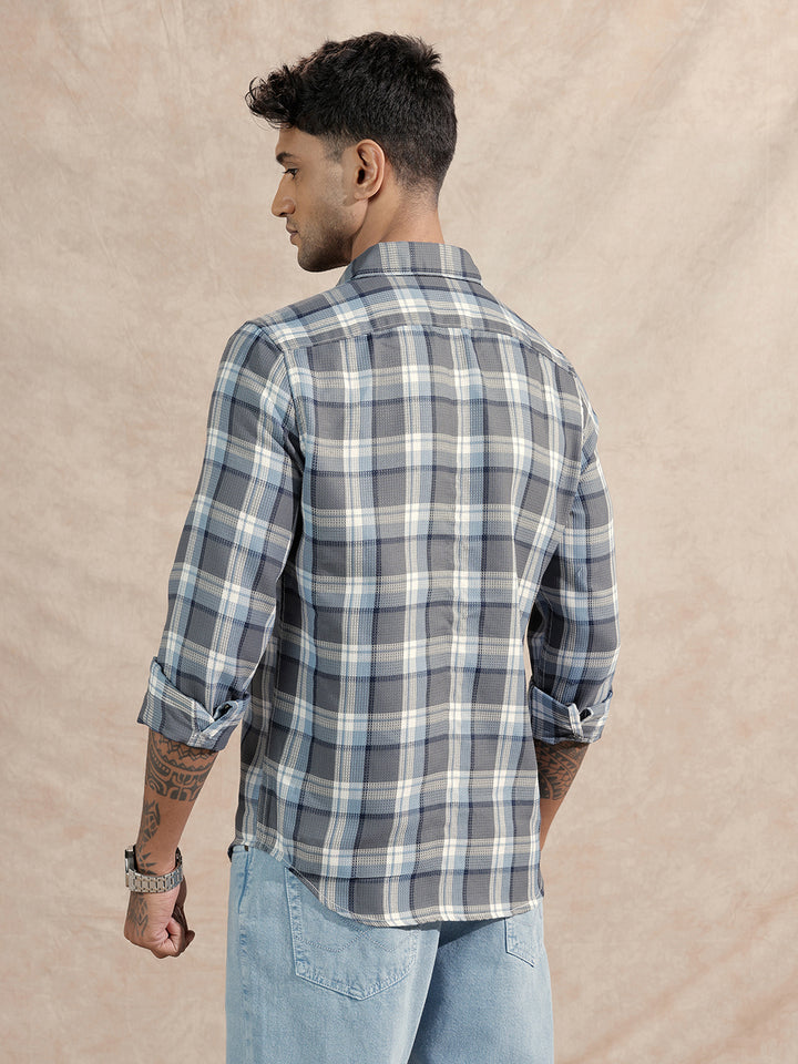 Textured Checked Shirt | Grey