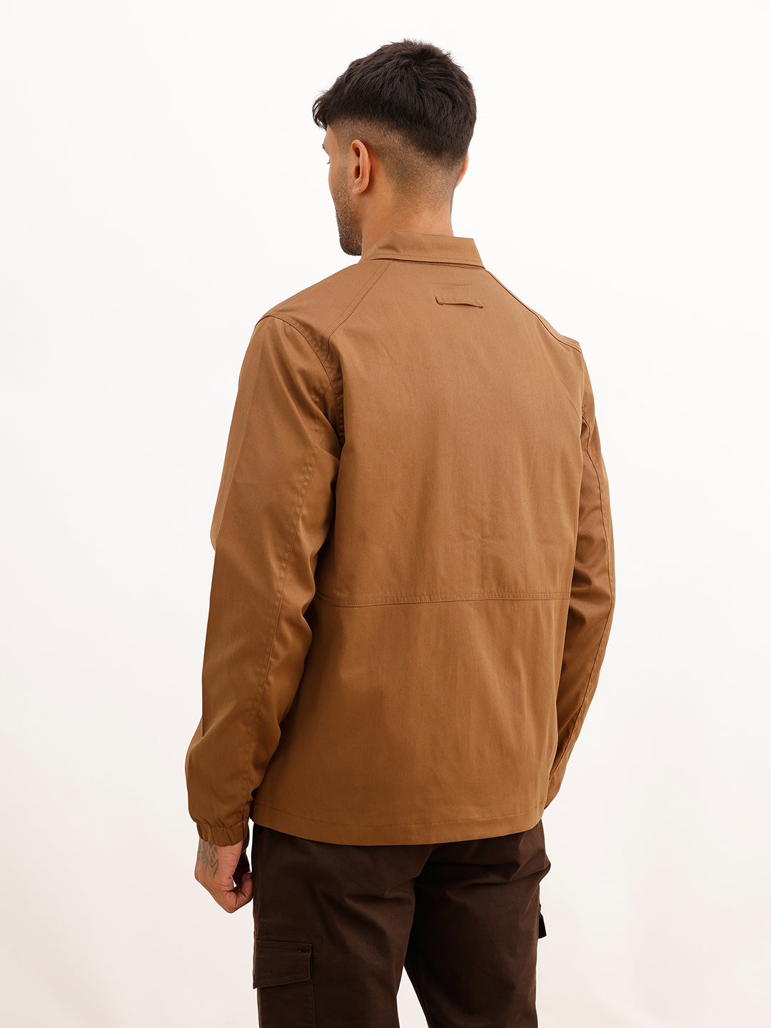 Solid Regular Fit Zipper Jacket | Black
