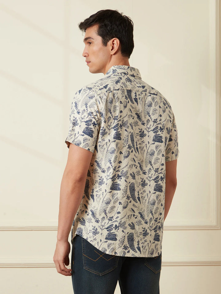 Textured Cotton Dobby AOP shirt | Navy Blue