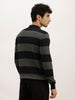 Slim Fit Striped Full Sleeve Polo T-Shirt | Black