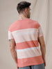 Slim Fit Stripes Coral T-Shirt