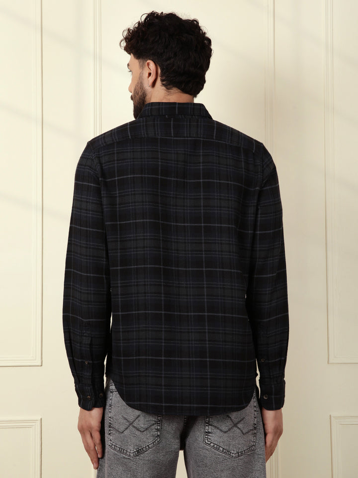 Textured Tonal Check Shirt | Navy Blue