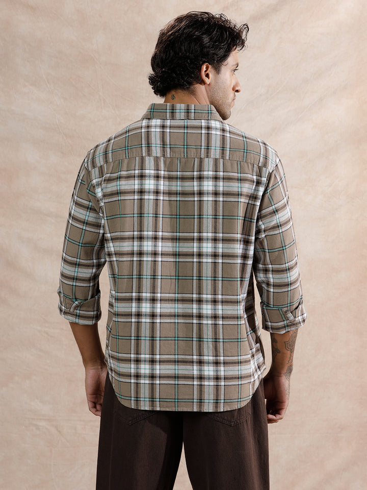 Large Scale Checked Shirt | Brown